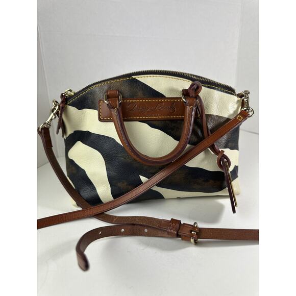 Dooney & Bourke Genuine Florentine Vacchetta Leather Satchel Zebra Print Bag - Picture 13 of 14